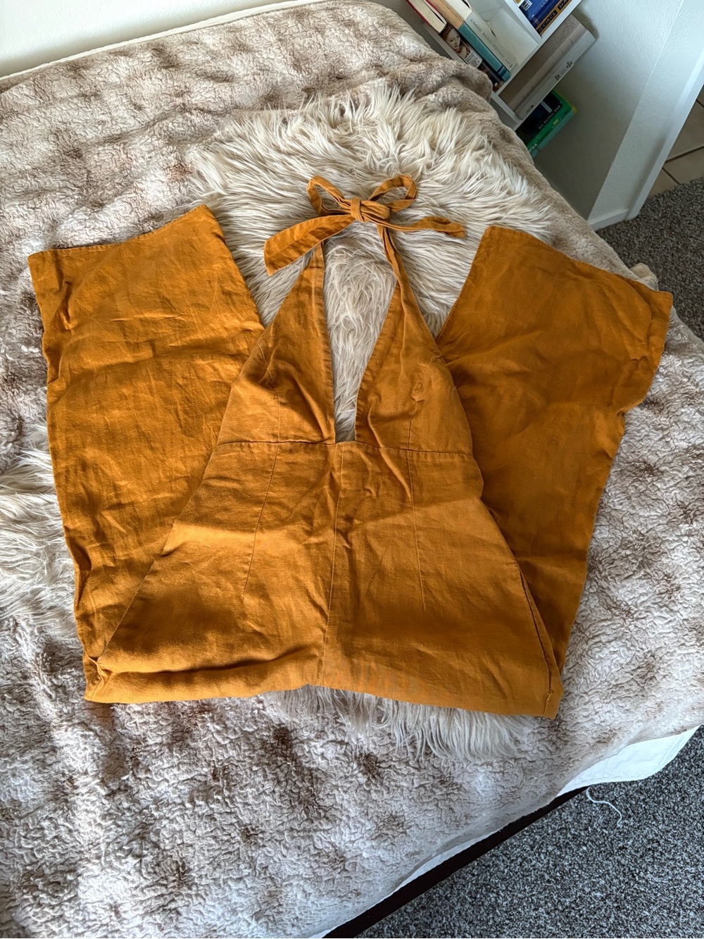 Yellow Linen Aritzia Wilfred Openback Jumpsuit